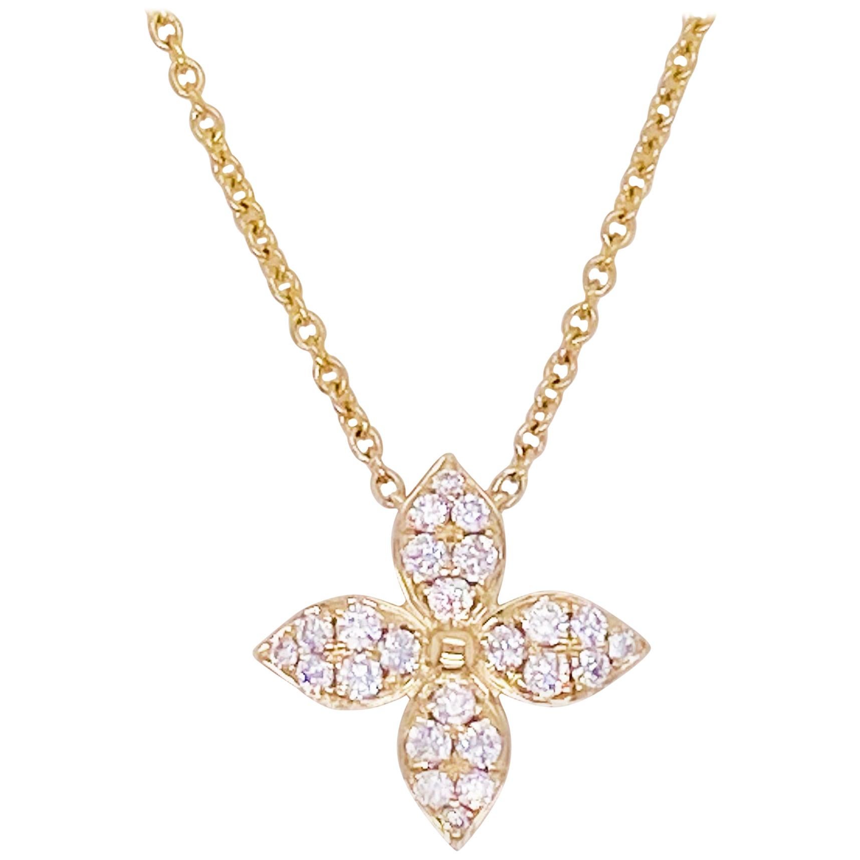 Collier trèfle en or 14 carats et diamants, collier à col bénitier empilable, fleur