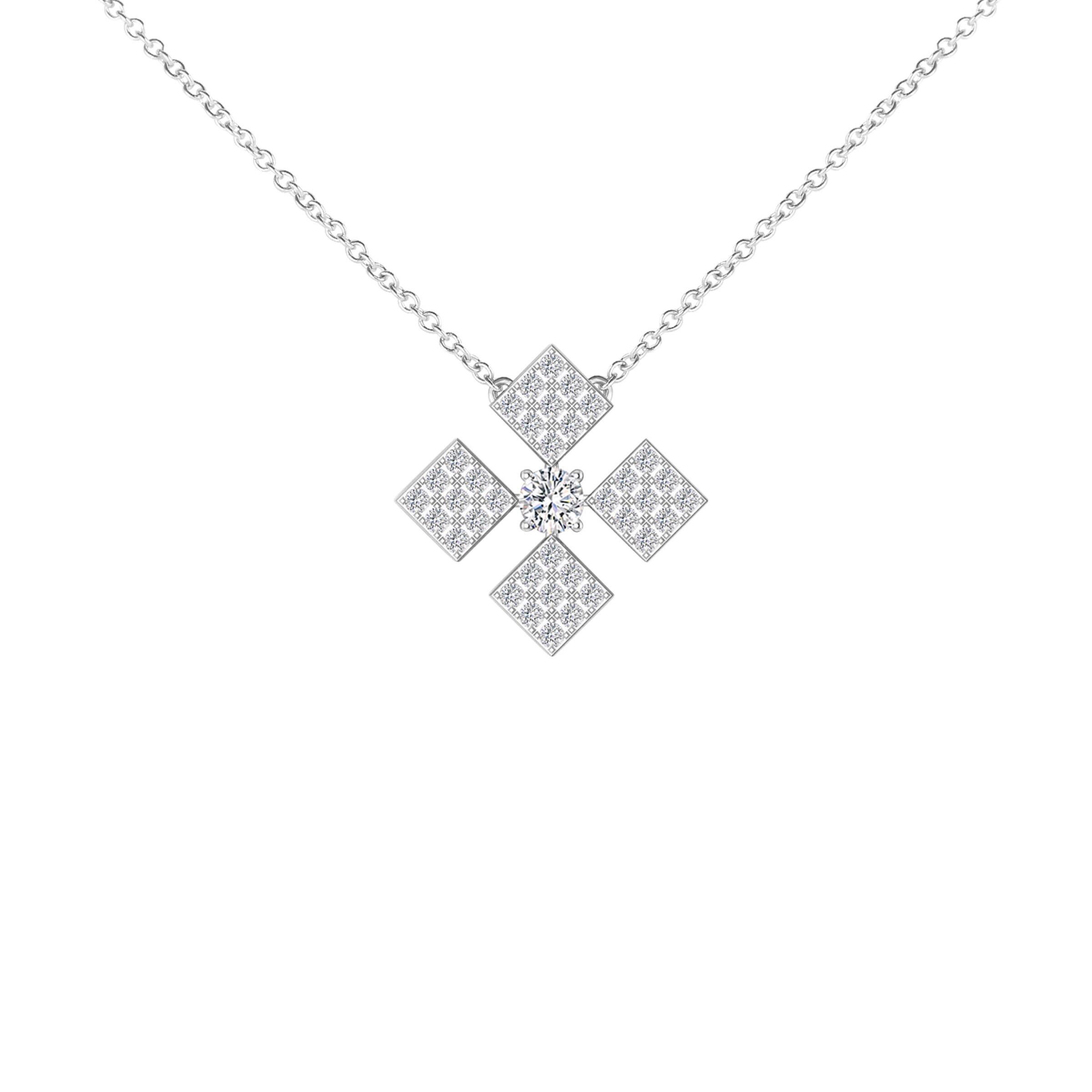 Contemporary Diamond Clover Necklace in 18 Karat Gold For Sale