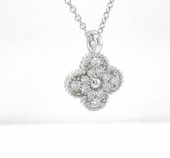 Diamond Clover Necklace in 18k White Gold Set with 0.60 Carat Diamonds
