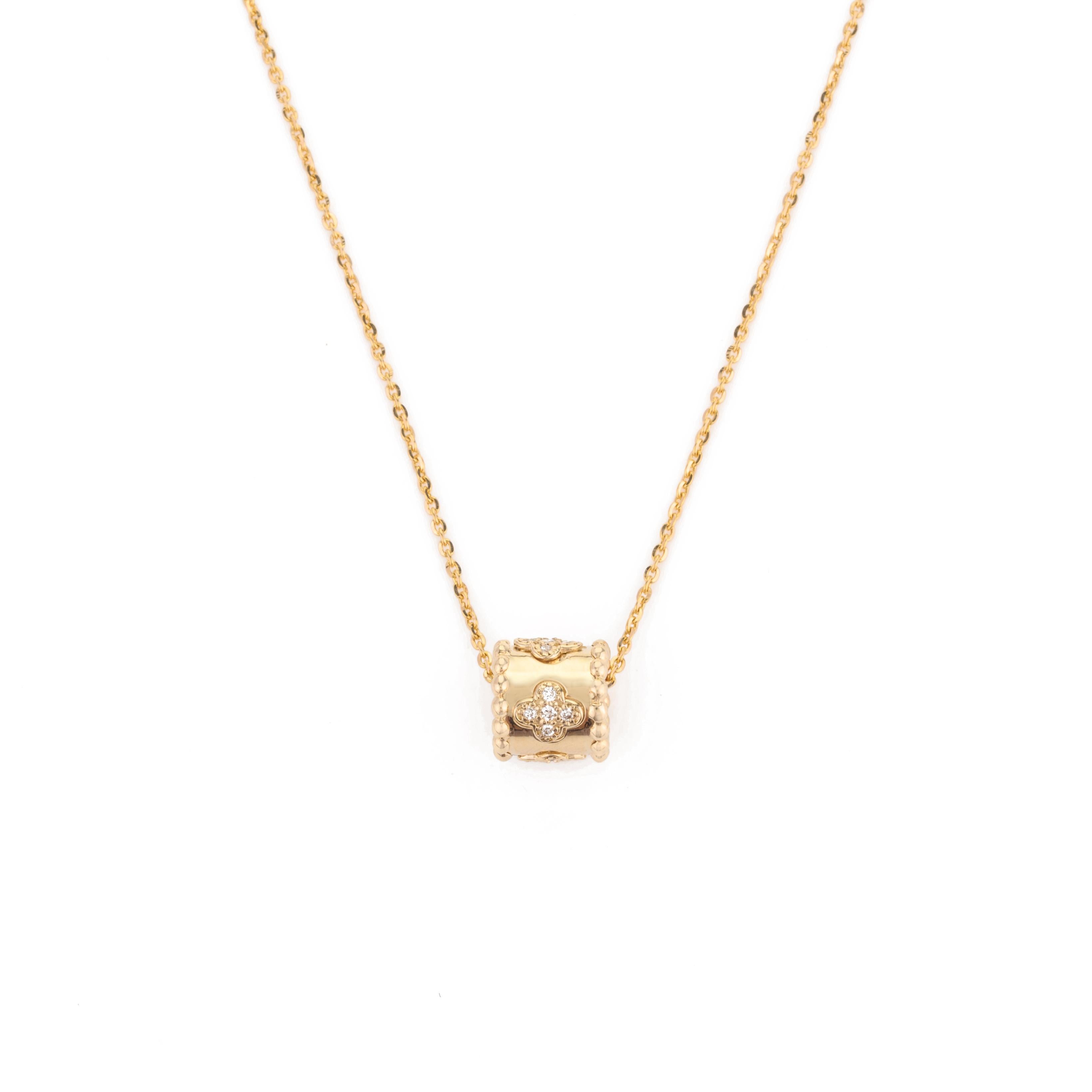 Diamant Kleeblatt Roller Anhänger Kette Halskette für sie in 14k massivem Gelbgold mit Diamanten (Moderne)