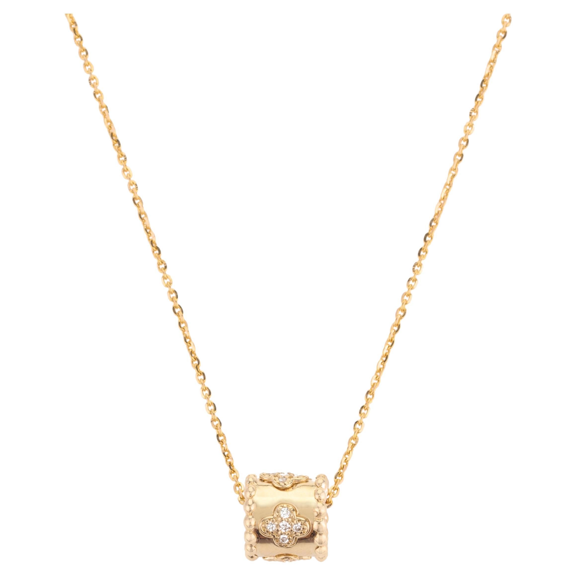 Diamond Clover Roller Pendant Chain Necklace for Her in 14k Solid Yellow Gold For Sale