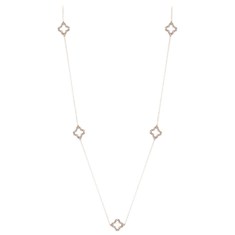 5 carat Double Sided Diamond Clover Station Necklace For Sale