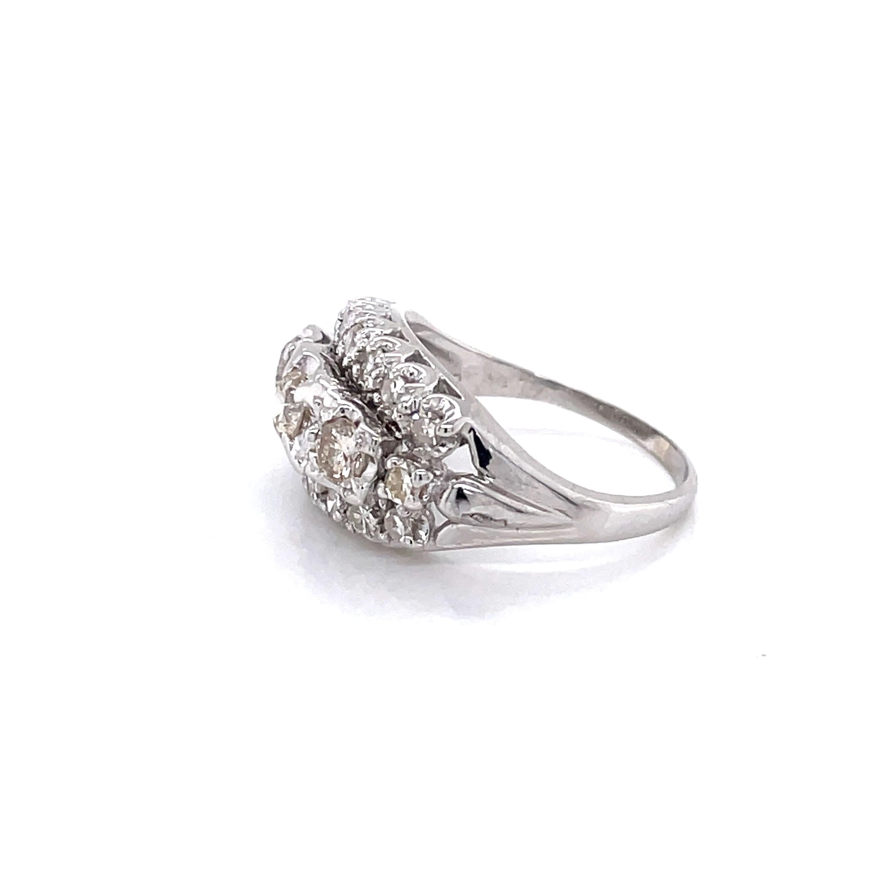 Women's Diamond Cluster 14 Karat White Gold Dome Ring For Sale
