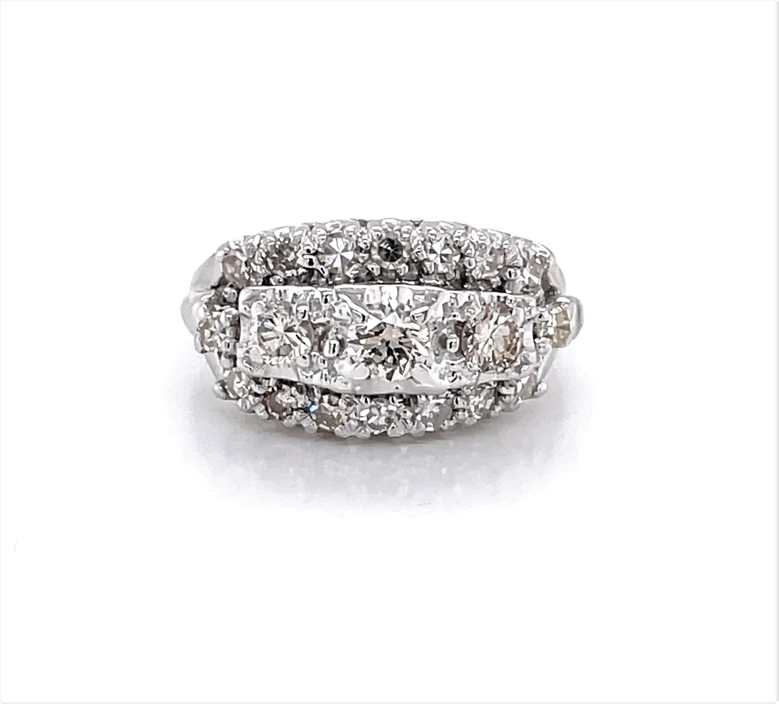 Diamond Cluster 14 Karat White Gold Dome Ring In Good Condition For Sale In Mount Kisco, NY