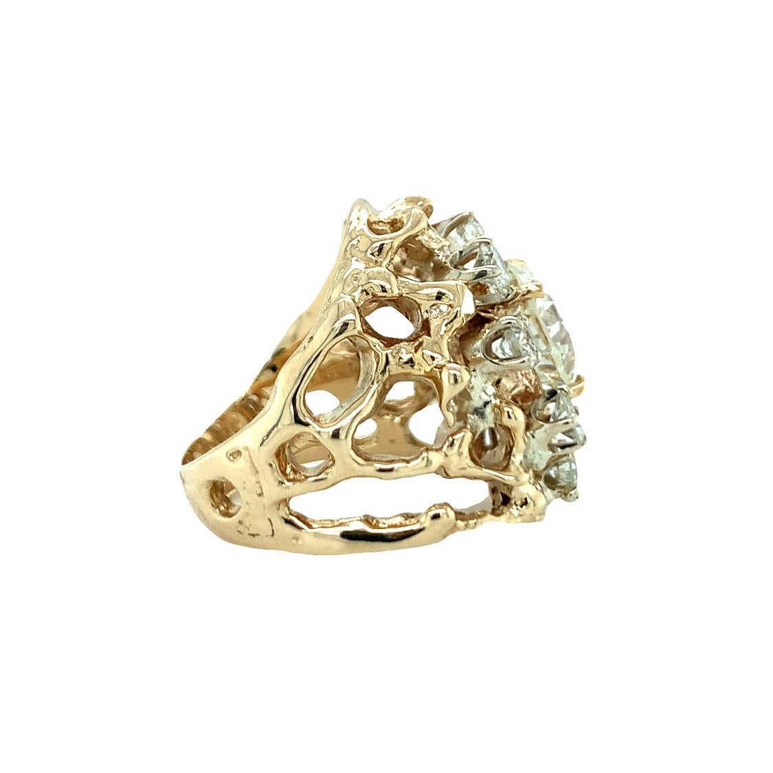 Brilliant Cut Diamond Cluster 14K Yellow Gold Ring For Sale