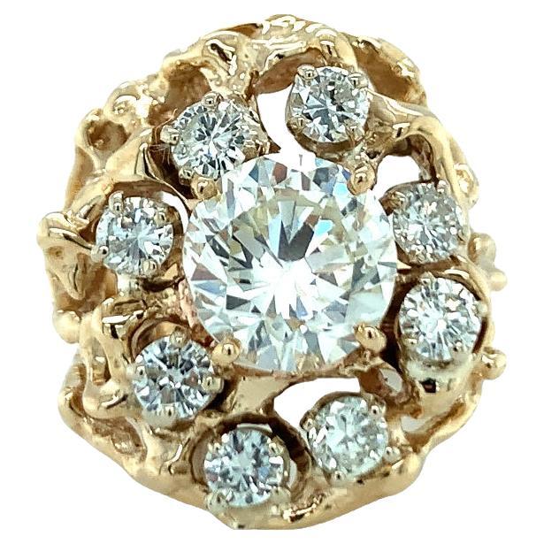 Diamond Cluster 14K Yellow Gold Ring For Sale