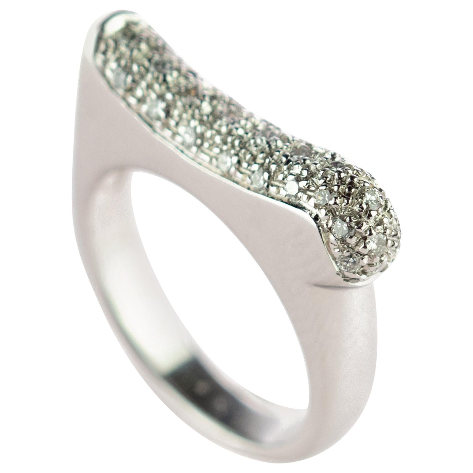 Diamond Cluster 18 Karat White Gold Band Semi Square Geometric Cocktail Ring