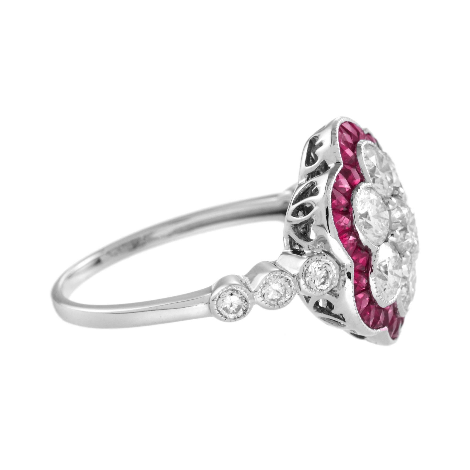 Anello in stile Art Déco con diamanti e rubini in oro bianco 18 carati In condizioni Nuovo in vendita a Bangkok, TH