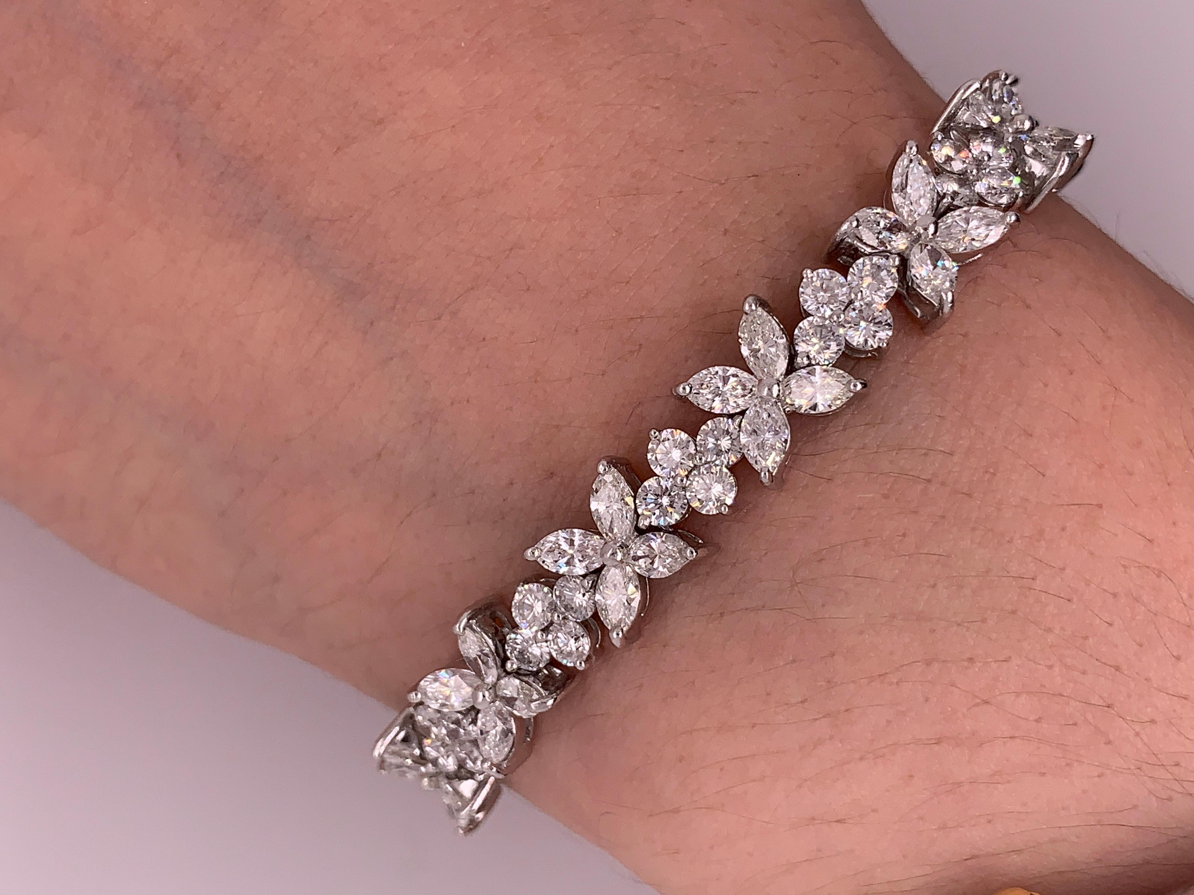 Marquise Cut Diamond Cluster Bracelet in White Gold For Sale