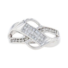 Diamond Cluster Bypass Ring, 14k White Gold Princess Brilliant .66ctw