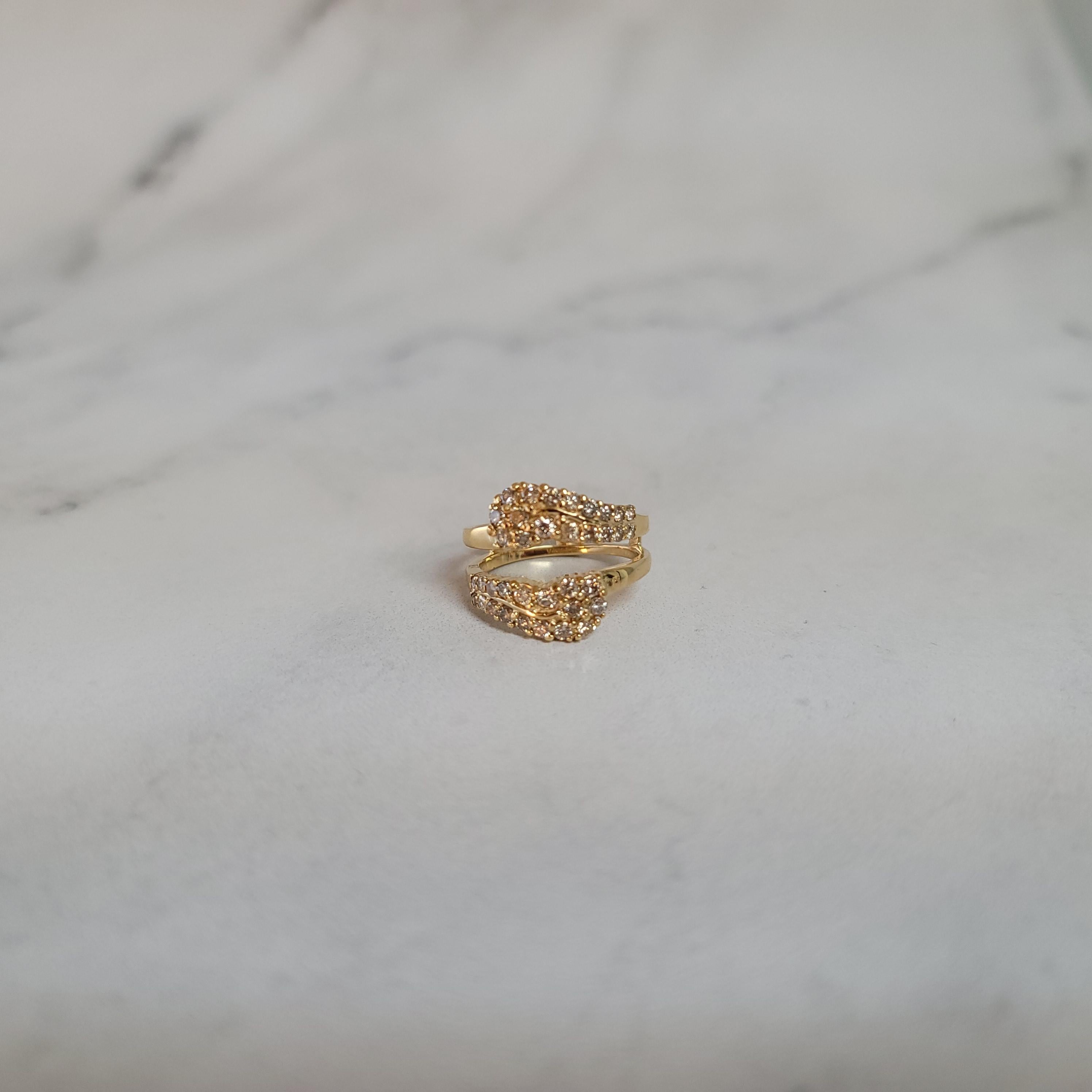 Diamond Cluster Bypass Ring Guard 14k Yellow Gold  In New Condition For Sale In Sugar Land, TX