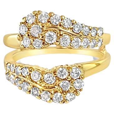 Diamond Cluster Bypass Ring Guard 14k Yellow Gold  For Sale