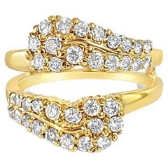 Diamond Cluster Bypass Ring Guard 14k Yellow Gold 