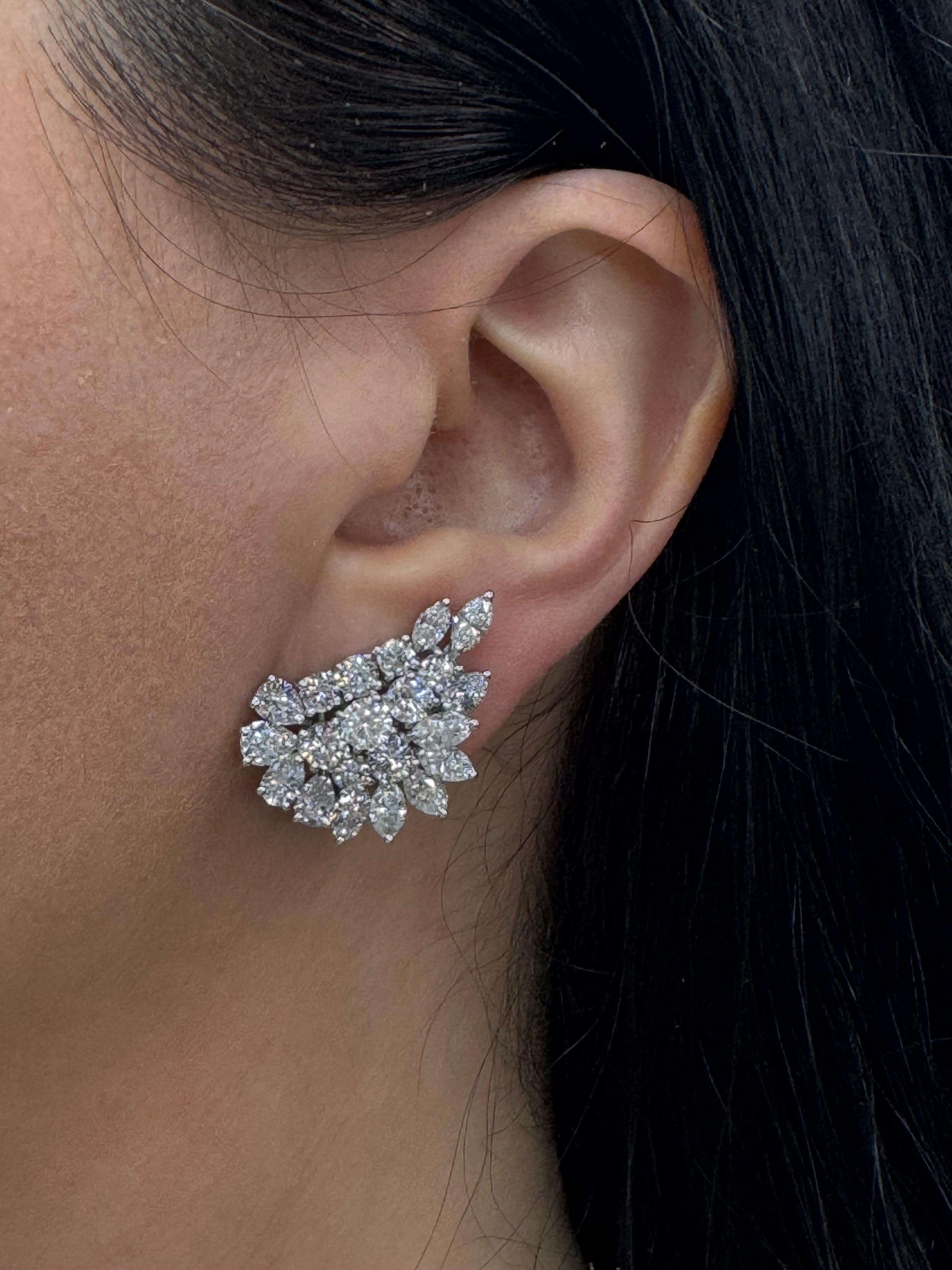 Platin Diamant Cluster Rund Brillant Clip On Ohrringe 12 Karat G-H SI  im Angebot 2