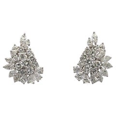 Platinum Diamond Cluster Clip On Earrings 12 Carats G-H SI 