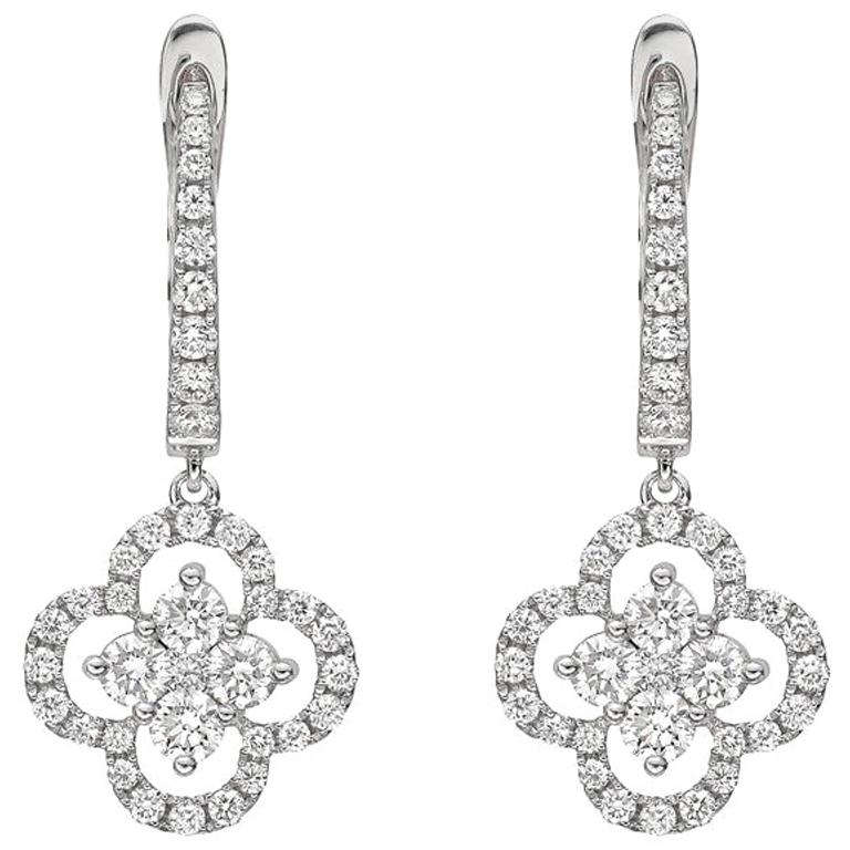Diamond Cluster Clover Drop Earrings For Sale