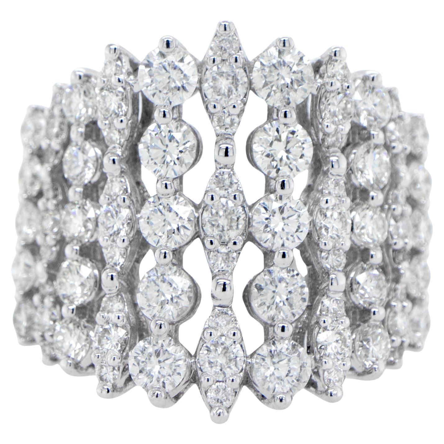 Diamond Cluster Cocktail Ring 2.1 Carats 18K White Gold