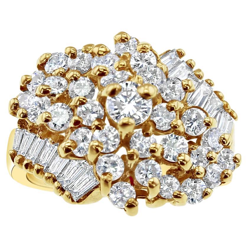 Diamond Cluster Cocktail Ring 2.50cttw 14k Yellow Gold For Sale