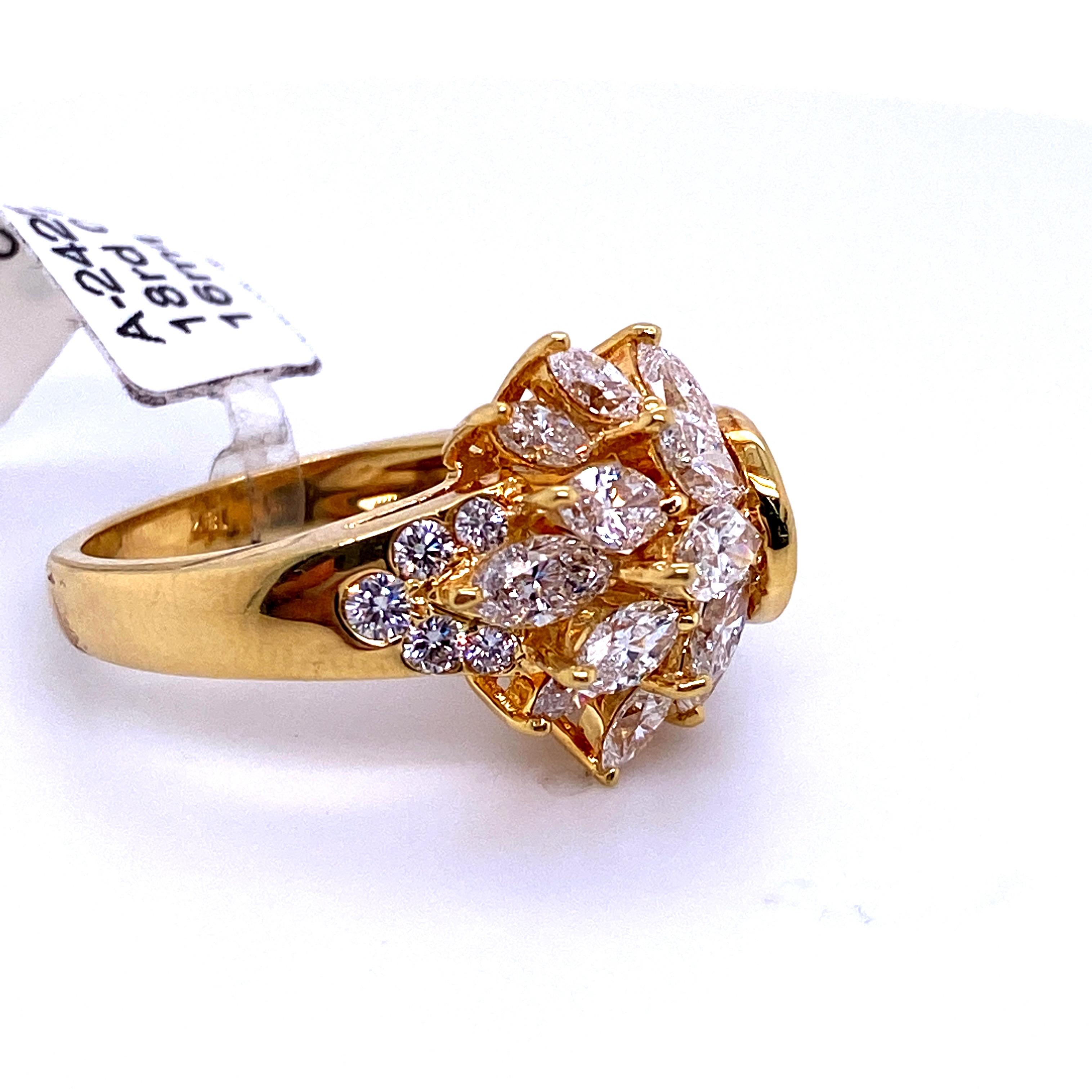 Women's Diamond Cluster Cocktail Ring 3.14 Carat 18 Karat Yellow Gold