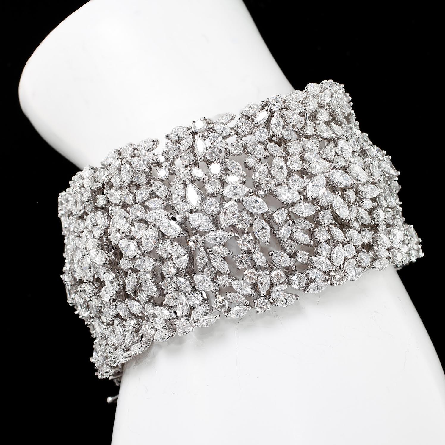 Contemporary Diamond Cluster Cuff Bracelet For Sale