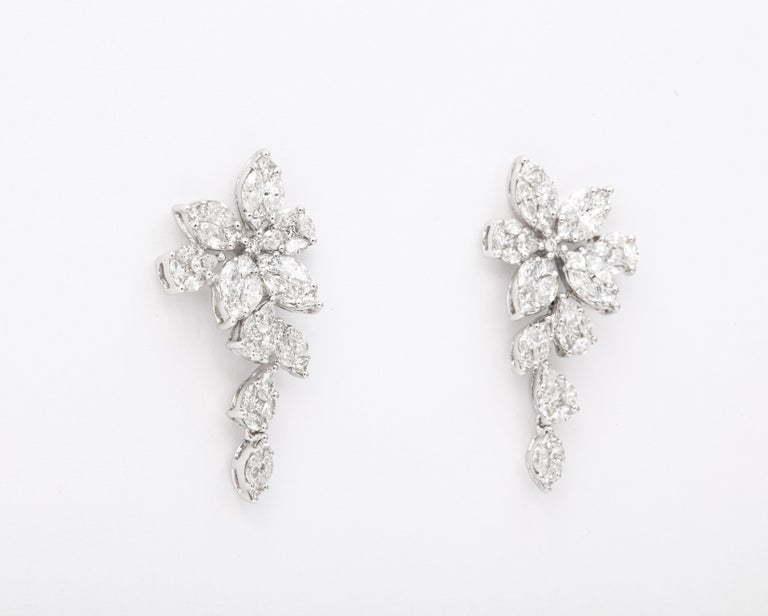 Diamond Cluster Dangle Drop Earring For Sale at 1stDibs