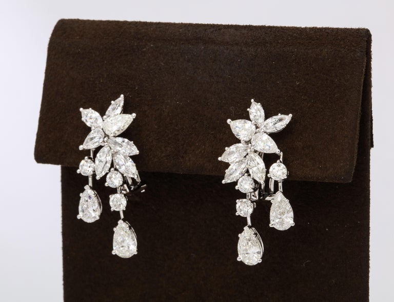 Pear Cut Diamond Cluster Dangle Earring For Sale