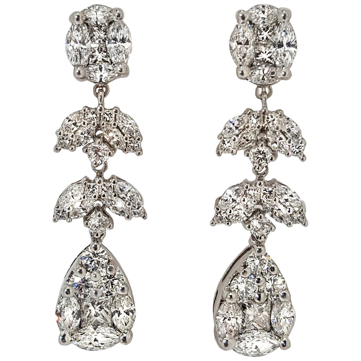 Diamond Cluster Dangle Earrings