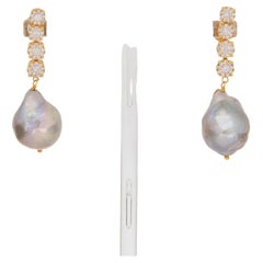 Diamond Cluster Drop Earring With baroque pearls