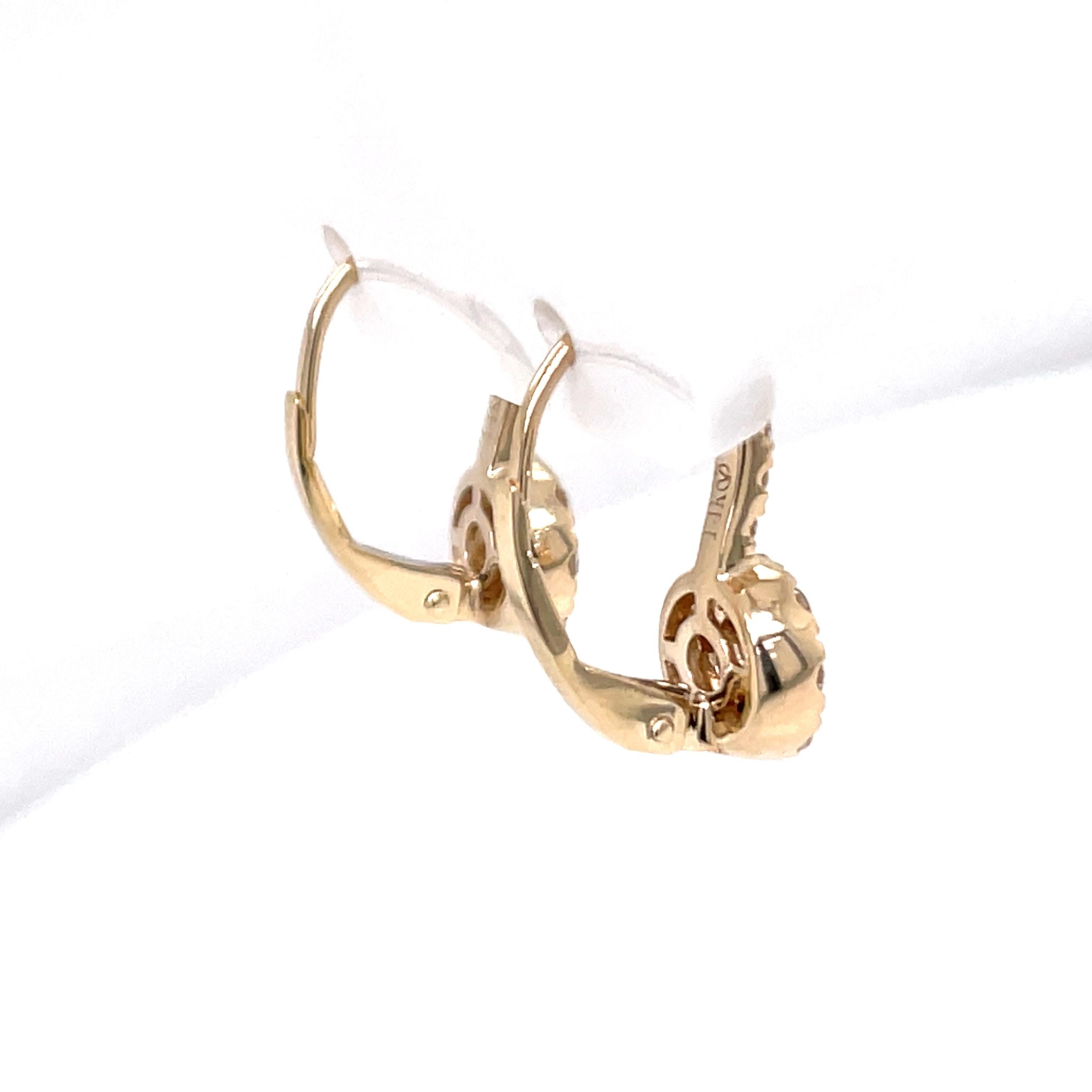 Women's Diamond Cluster Drop Earrings 0.82 Carats 14 Karat Yellow Gold 2.3 Grams For Sale