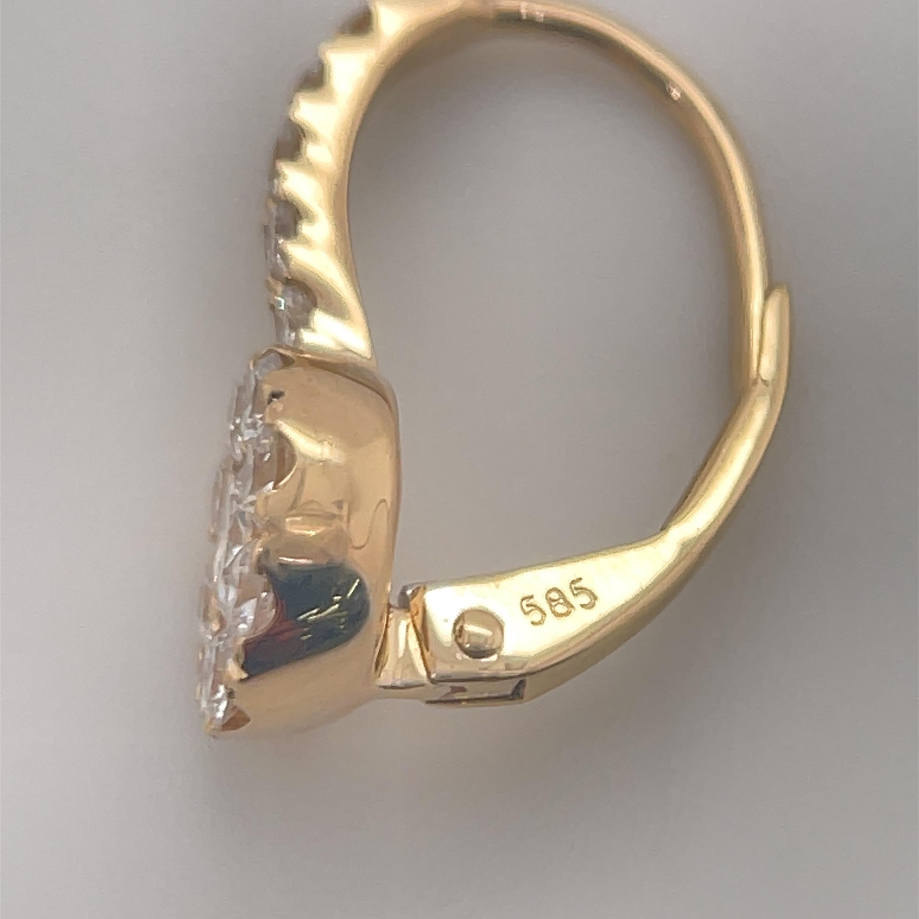 Diamond Cluster Drop Earrings 0.82 Carats 14 Karat Yellow Gold 2.3 Grams For Sale 3