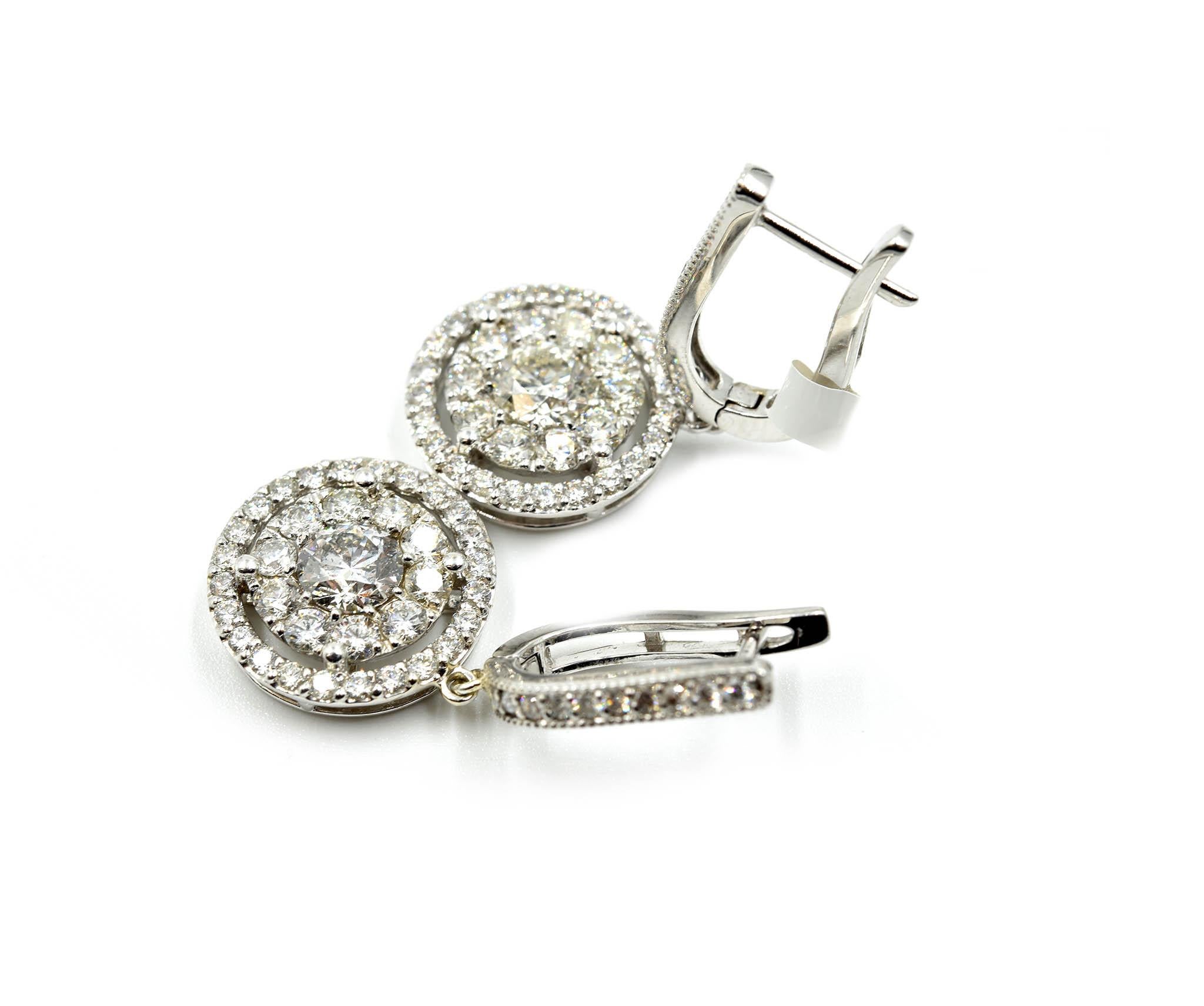 Modern Diamond Cluster Drop Earrings 14 Karat White Gold