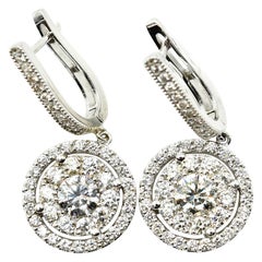 Diamond Cluster Drop Earrings 14 Karat White Gold