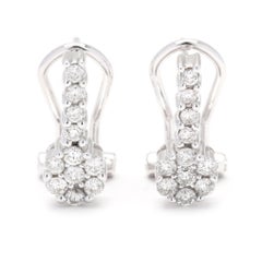 Diamond Cluster Drop Earrings, 14K White Gold, Length 7/16 Inch, Simple Diamond