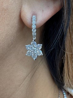 Diamond Cluster Drop Earrings 2.09 Carats 14 Karat White Gold G-H VS2-SI1