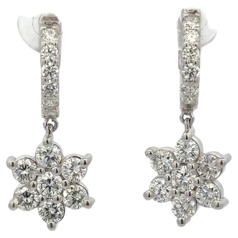 Diamond Cluster Drop Earrings 2.09 Carats 14 Karat White Gold G-H VS2-SI1