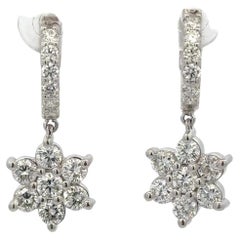 Diamond Cluster Drop Earrings 2.09 Carats 14 Karat White Gold G-H VS2-SI1