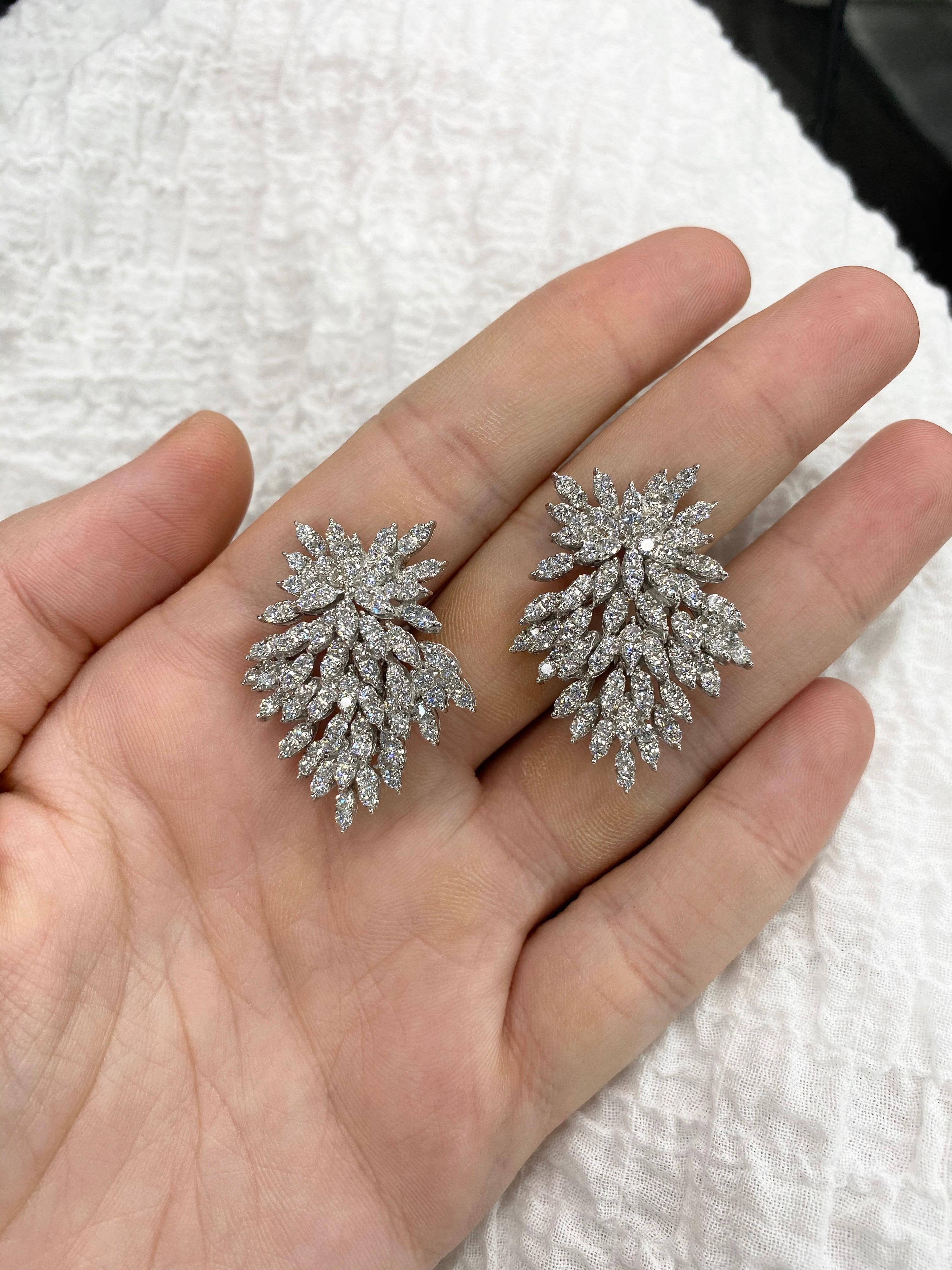 Harbor D. Diamond Cluster Drop Earrings 4 Carat 18 Karat White Gold 3