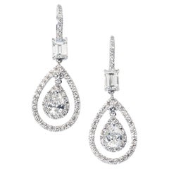 Diamond Cluster Drop Earrings, 5.10 Carat Diamond Cluster Drop Earrings, 5.10 Carat