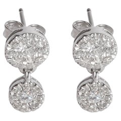 Diamond Cluster Drop Earrings in 14k White Gold 1/1 Ctw