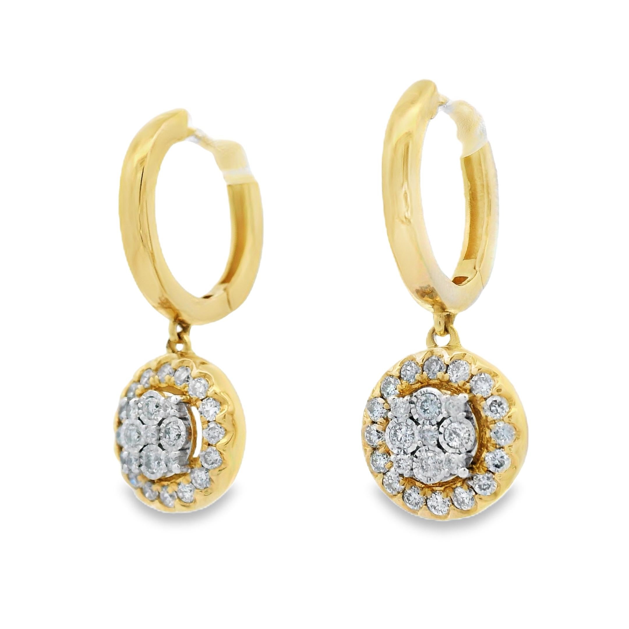 Pendientes de gota de racimo de diamantes en oro amarillo de 14 quilates 0,50 quilates Contemporáneo en venta