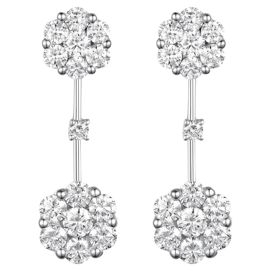 Diamond Cluster Drop Earrings in 18 Karat White Gold