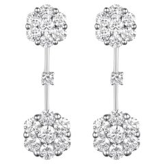 Diamond Cluster Drop Earrings in 18 Karat White Gold