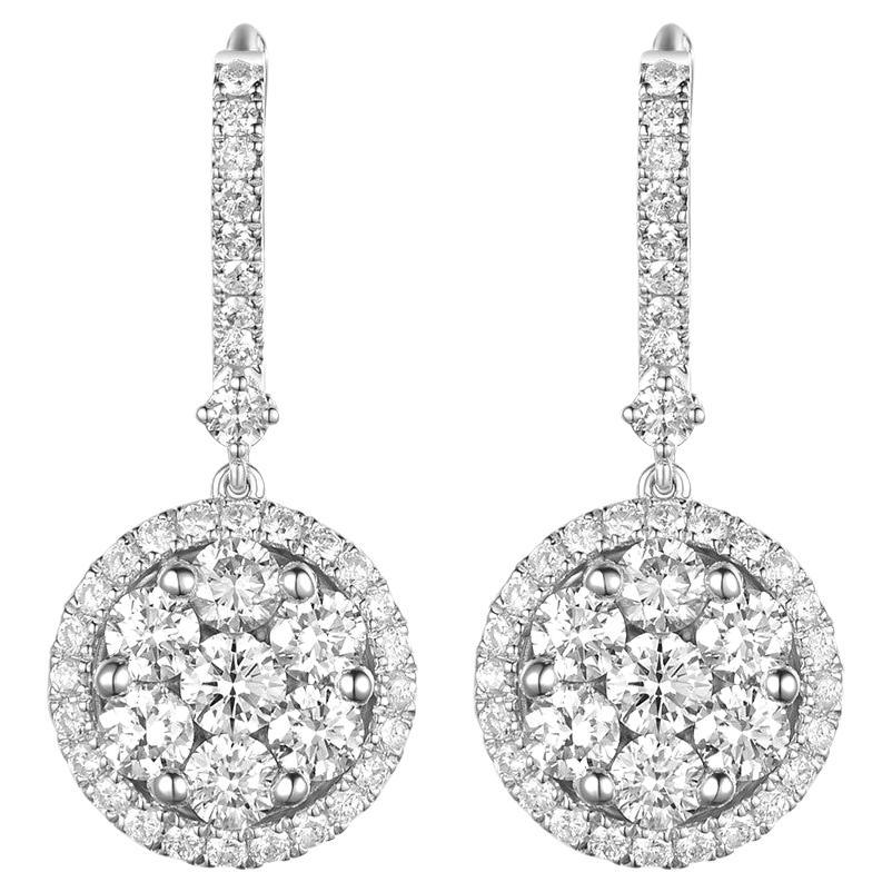 18 Karat White Gold Cluster Diamond Drop Earrings For Sale at 1stDibs