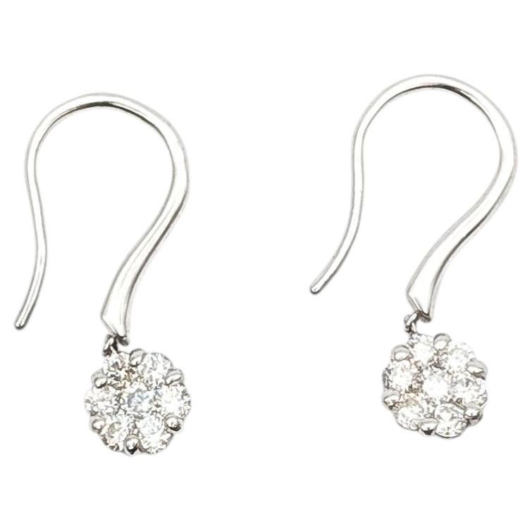Diamond Cluster Drop Earrings in 18k White Gold