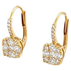 Diamond Cluster Drop Earrings in 18k Yellow Gold with Lever Backs