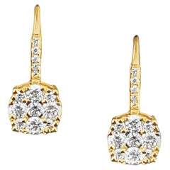 Diamond Cluster Drop Earrings in 18k Yellow Gold with Lever Backs