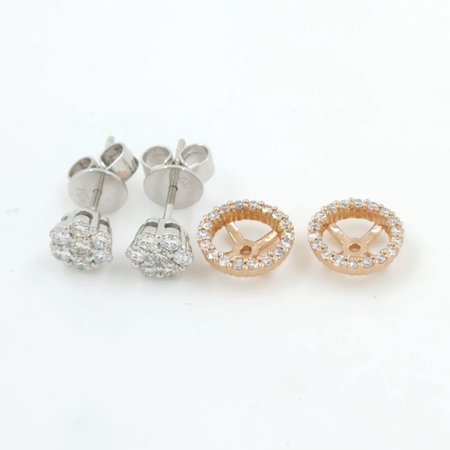 0.85 carat Diamond Cluster Earring with Diamond Halo Jacket in 18 Karat Gold In New Condition For Sale In Hong Kong, HK