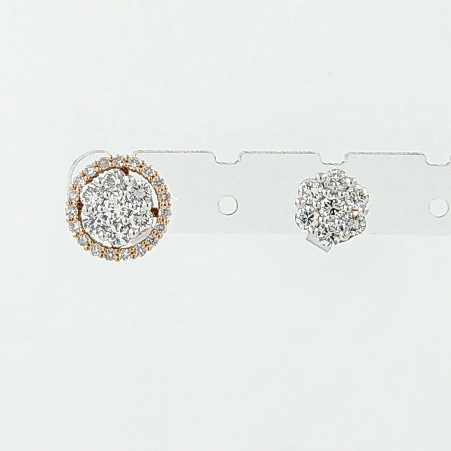 Women's Diamond Cluster Earring with Diamond Halo Jacket in 18 Karat Rose and White Gold For Sale