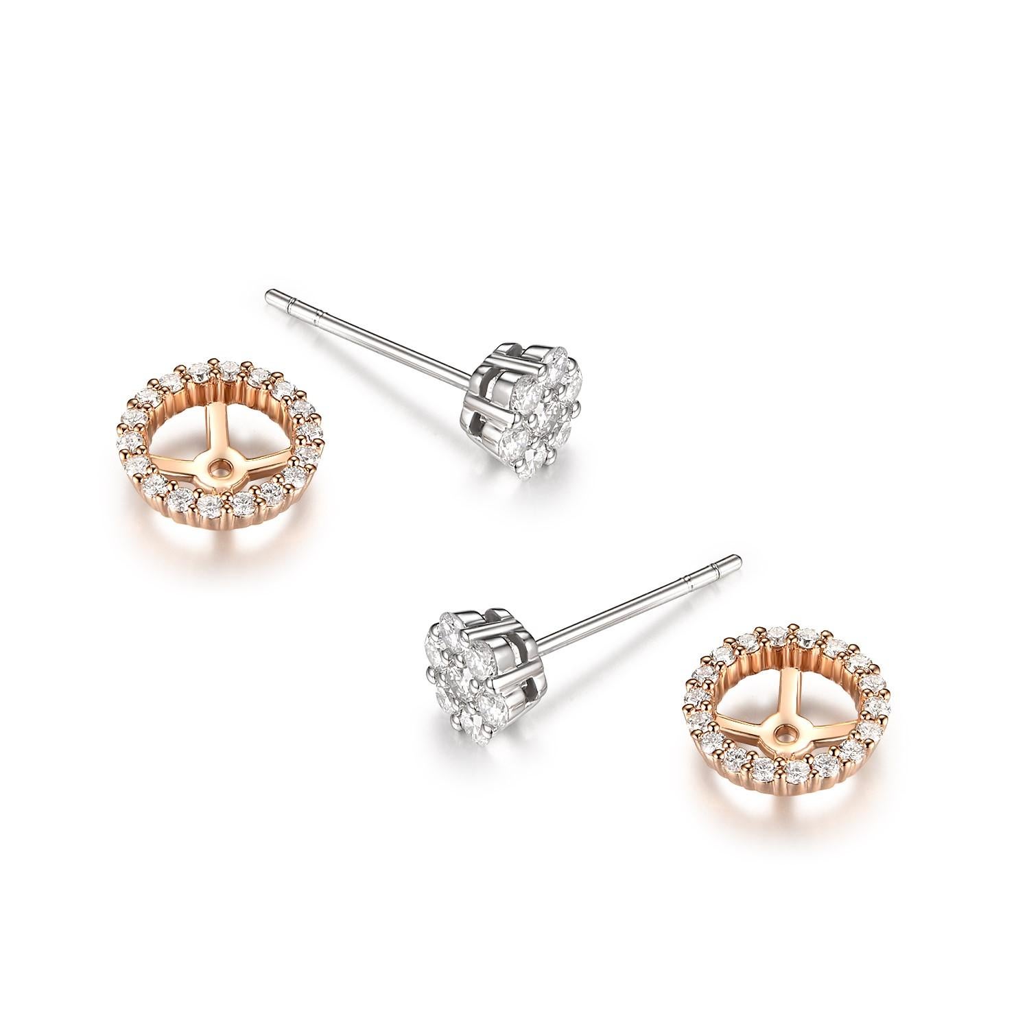 Diamond Cluster Earring with Diamond Halo Jacket in 18 Karat Rose and White Gold For Sale 1