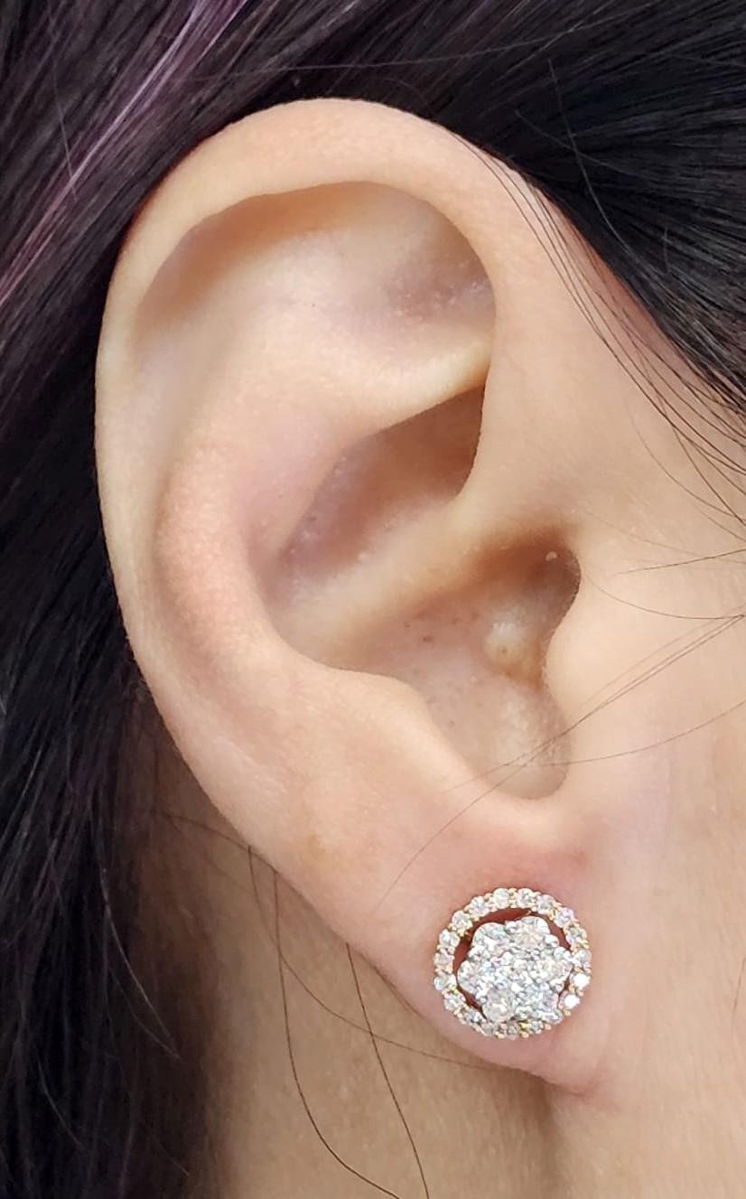 Diamond Cluster Earring with Diamond Halo Jacket in 18 Karat Rose and White Gold For Sale 3
